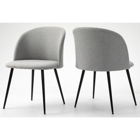 Hallowood Furniture Dining Chairs Set of 2 – Light Grey Fabric Scandinavian Chair with Sturdy Metal Legs in Black Finishing for Dining Room - Kitchen Chairs with Padded Seat for Home and Restaurant (1/5)