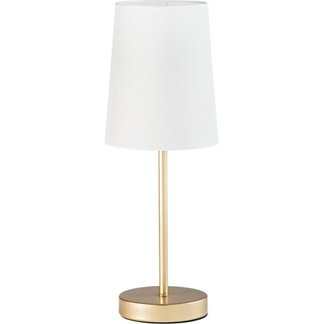 "Lampada da tavolo SALLY in metallo oro con paralume in tessuto bianco"