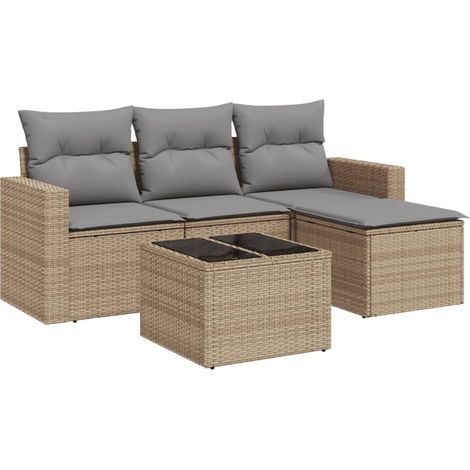 Salon de jardin avec coussins 5 pcs,Mobilier de jardin beige résine tressée CFW89708 (1/3)