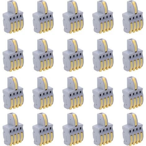 20 connecteurs de fil 1 entrée 4 sorties, répartiteur à pression, bornier de conducteur, pièces électriques (jaune) (1/5)
