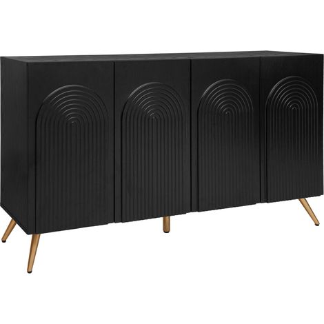 Mueble zapatero negro de estilo Mid-Century con 4 puertas arqueadas y ranuras 3D, HOMVRA (1/5)
