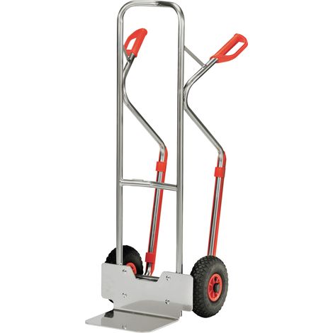 Chariot empilable H.1300mm avec pelle L.250xB.320mm, pneus pneumatiques, capacité 200kg, en aluminium (1/2)