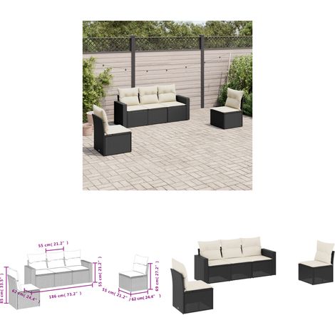 Salon de jardin 5 pcs avec coussins noir résine tressée - Salon De Jardin - Canapé Extérieur - Meuble De Jardin - Ensemble Salon De Jardin - Résine Tressée - Home & Living