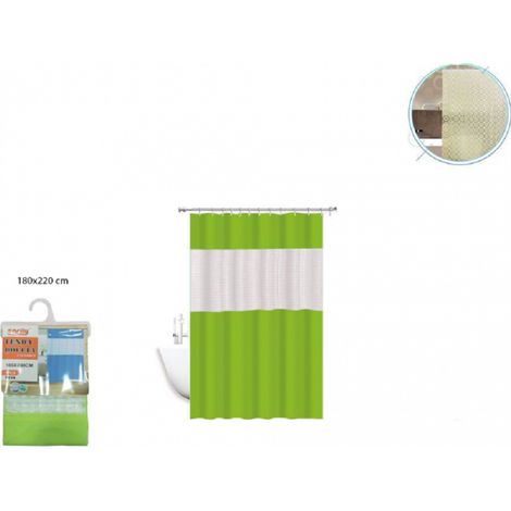 Trade Shop - Cortina De Ducha Bañera Impermeable Antimoho Verde 3d 180 X 220 Cm Junta 52134 - (1/2)