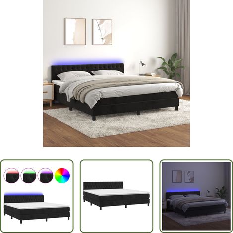 Sommier tapissier - Sommier à lattes de lit avec matelas et LED Noir 160x200 cm (1/5)