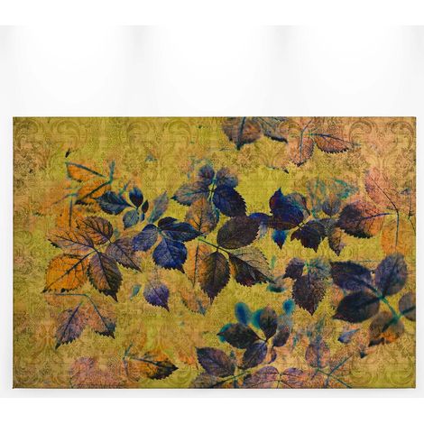 Tableau printemps pour salon | Tableau nature avec feuilles orange jaune & bleu | Tableau sur toile idéal couloir & chambre adulte - 0,9 x 0,6 m (1/5)
