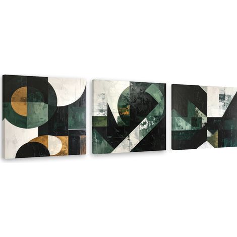 Tableaux sur toile lot  Abstraction géométrique vert foncé 3 x 20x20