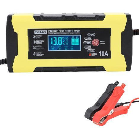 Chargeur Batterie Voitures 12V/24V 10A, Chargeur de Batterie Intelligent Moto, Maintien de Charge Auto, Écran LCD, pour Voiture Moto Camion, AGM, Gel, Wet, SLA