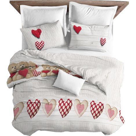 Copripiumino parure sacco e federa orsetti 100% cotone singolo matrimoniale Rosso - 1 Piazza (1/2)