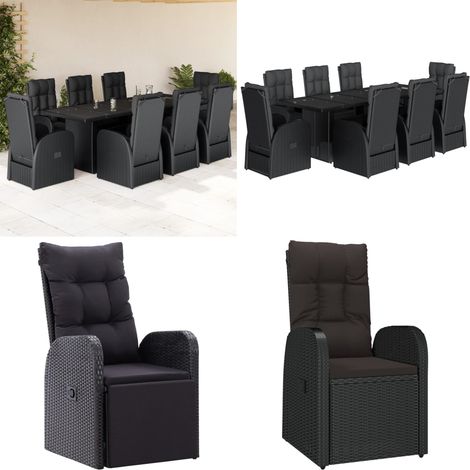 vidaXL Ensemble à manger de jardin 9pcs coussins noir résine tressée (1/5)