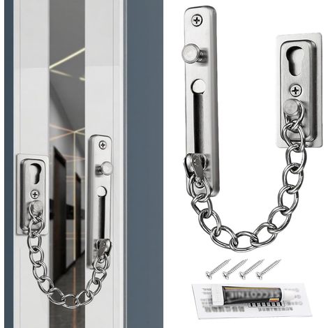 Verrou Porte Interieure en Acier Inoxydable, Entrebailleur de Porte Sans Trou, Sécurité Porte D'entrée Antivol, Double Antivol, Chaîne Réglable, Durable, Ne Se Brise Pas Facilement (1/5)