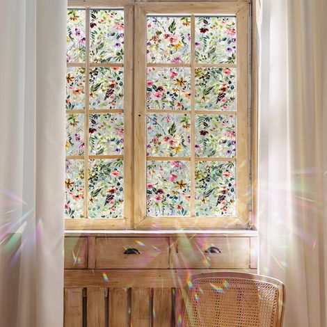2 pellicole per vetri floreali, adesivi iridescenti biadesivi per la privacy, decorazione per vetri di porte e finestre, 100x28 cm (1/5)