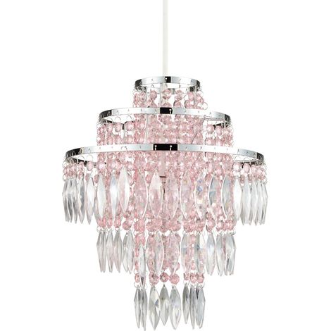 Litecraft Glow Light Shade 30cm Easy Fit Jewelled Lampshade - Pink