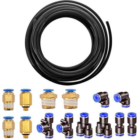 10m PolyuréthaneTuyau Pneumatique 6mm Noir, PU Tuyau Air, avec 14 Connecteur Pneumatique 4mm (2 Droits, 2 Coudes, 2 Raccords en T, 2 Séparateurs en Y, 6 Raccords Filetés Mâle) (1/5)