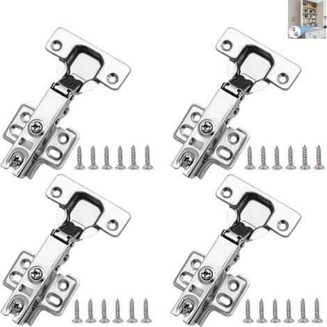 4 charnières à fermeture automatique pour meubles - Charnières européennes sans cadre, à recouvrement total - Charnières hydrauliques - Pour meubles de cuisine, armoires, portes de cuisine - Argent - (1/4)