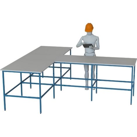 PROVOST - Plan de travail en T gris mélaminé - Structure acier - 3000 x 3000 x 1022 mm