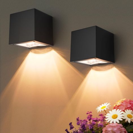 Applique Murale Solaire Extérieure, 2Pack Lampes Solaires pour Jardin Extérieur avec 2 Modes d'Éclairage, Applique Murale Étanche IP55 Lampes Solaires Lampe de Clôture pour Mur Patio Jardin Clôtures (1/5)