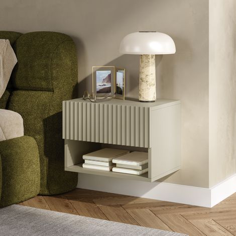 Schwebender Nachttisch Nand mit Schublade und Ablagefach 42x30x30 cm Sandfarben [en.casa] (1/5)