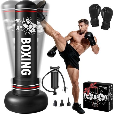 Sac de Frappe Adultes, 190cm Gonflable Punching Ball avec Gants Pompe à Air, Sac de Boxe sur Pied Enfants pour MMA Karaté Fitness Equipement de Boxe Idéal Cadeau Femmes et Hommes (1/5)