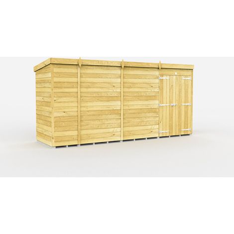 13 x 4 Feet Pent Shed - Double Door Without Windows - Wood - L118 x W387 x H201 cm
