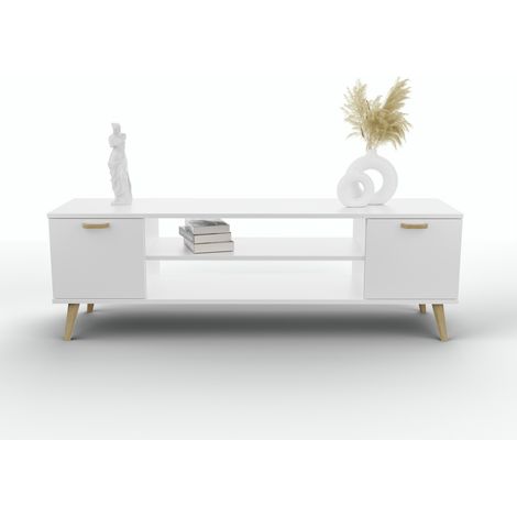 Mobile Porta TV Focus 135 in Stile Scandinavo Bianco (1/5)