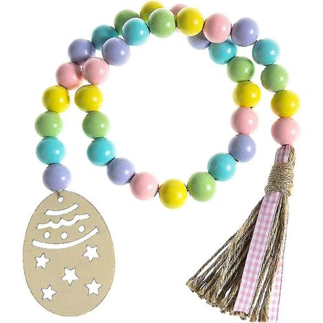 Guirlande de perles de bois nordiques de Pâques avec pompons, style rustique, décoration murale pour chambre d'enfant ou maison. (1/3)
