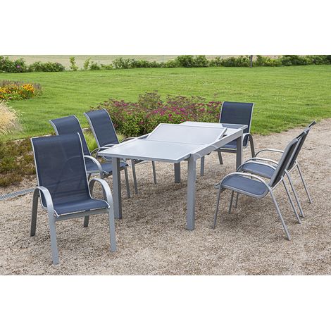 Amalfi Set 7tlg 6 Sessel schwa Tisch 160(220)x90cm