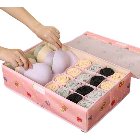 Boîte De Rangement Pour Sous-Vêtements - 17 Compartiments - Avec Couvercle - Pliable - Antipoussière - En Tissu Oxford - 44 x 29 x 12 cm (1/5)