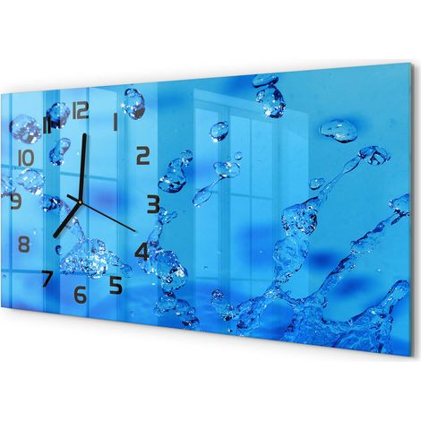 Grande Horloge Murale 60x30 cm Design Panoramique Verre Silencieux pour Salon Gouttes d'eau (1/5)