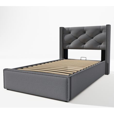 Cama individual tapizada con canapé 90 x 200 cm gris de algodón HOMVRA (1/5)