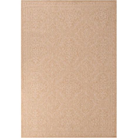 Tapis exterieur 160 x 230 cm motif traditionnel, beige, kilim authentique, structure tissée résistante, idéal terrasse jardin