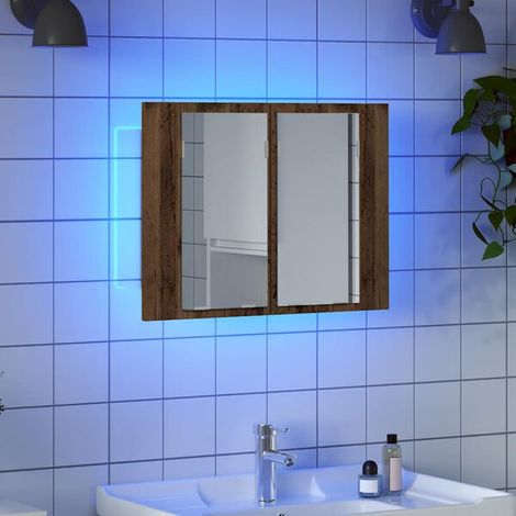 Armoire de Toilette avec Miroir LED, Bois d'Ingénierie Style Rétro, 60x12x45 cm, Meuble de Rangement Mural pour Salle de Bain (1/5)