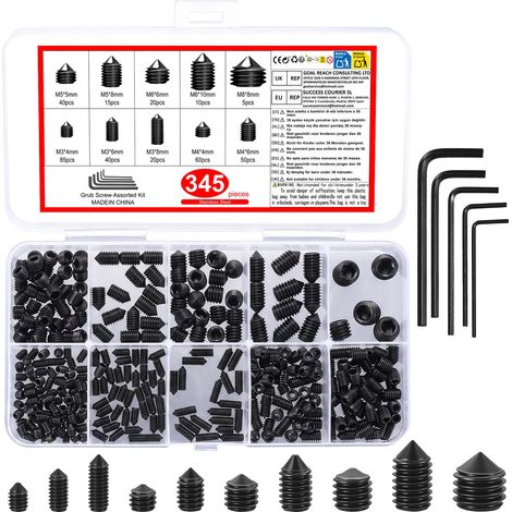 345 Pcs Vis Sans Tête Hexagonale，M3 M4 M5 M6 M8 Vis Poignée de Porte Noir (1/5)