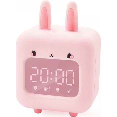 pink Kids Digital Alarm Clock, Rabbit with Night Light, Timer and Snooze, USB Rechargeable Bedside Clock for Girls Boys Bedroom School Gift (1/4)