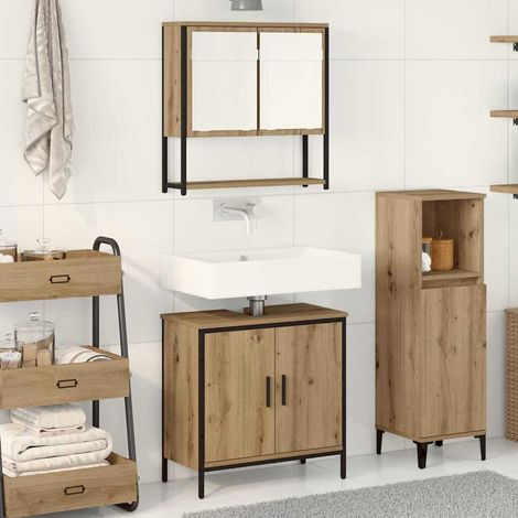 Badezimmermöbel-Set mit Regal mit Tür 2 pcs Braun Holzwerkstoff