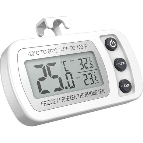 Kühlschrankthermometer mit LCD-Anzeige, wasserdichtes digitales Gefrierschrankthermometer mit Magnethaken, weißes Kühlschrankthermometer (-20 50 ℃) (1/5)