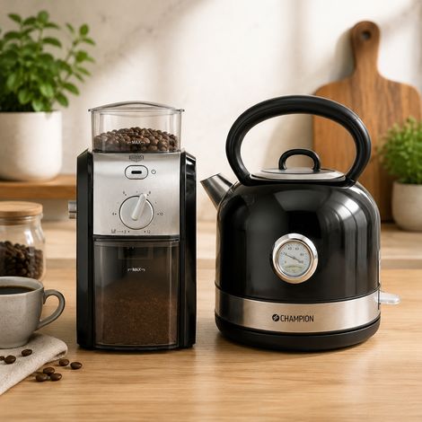 Manuelles Kaffeeset (2-teilig) – „Grind Expert“ Kaffeemühle & 1,7-Liter-Retro-Wasserkocher (1/5)