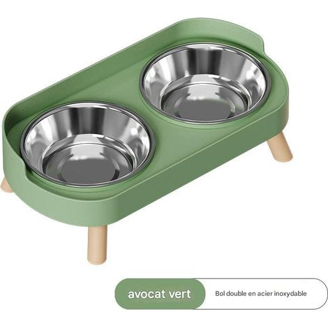 Gamelle surélevée pour chat - Acier inoxydable, double bac (32,5 × 17 × 10 cm) - Protection du cou - Vert
