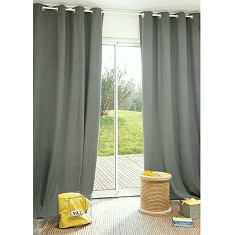 Rideau occultant, obscurcissant & isolant contre le froid, rideau doublé polaire 140x260 cm, thermique, coloris au choix - Gris ciment 70259/578. (1/2)