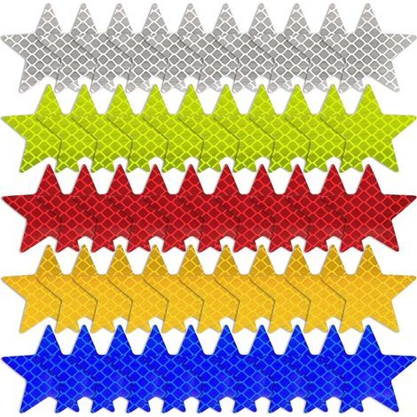 CCYKXA 50 Reflective Star Stickers, Night Safety Warning Stickers, Waterproof Stickers, Can Be Used For Cars, Bicycles, Motorcycles, Helmets, Etc. (1/5)