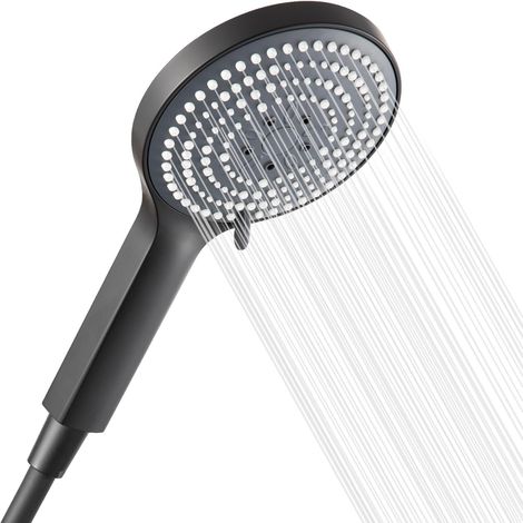Pommeau de douche avec tuyau noir avec tuyau de 1,6 m avec protection anti-torsion, grand pommeau de douche avec 6 types de jet, économe en eau, pour salle de bain, noir (1/5)