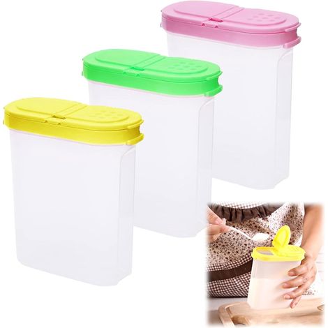 3 Pièces Pot a Epices, 250 ml Boîte Épices avec Deux Ouvertures PP Bocaux à Épices Transparent Boite à Épices Cuisine Sans BPA Verseuses Boîtes pour Camping, Rangement Épices, Sel, Poivre, Sucre (1/5)