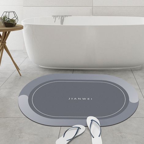 Tapis de sol absorbant en terre de diatomées douce, imprimé et coloré, antidérapant, à séchage rapide, idéal pour les salles de bain, les toilettes et la maison - Gris - 40 x 60 cm