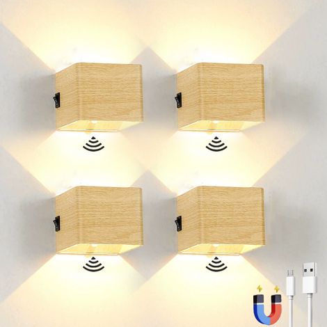 Lot de 4 appliques murales LED rechargeables avec détecteur de mouvement, lampe murale magnétique sans fil, 2 modes d'éclairage (1/5)