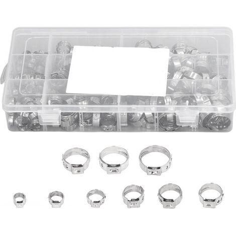 Kit de 180 colliers de serrage pour durites de carburant, en acier inoxydable, accessoires pour conduites d'injection, à une seule oreille. (1/5)