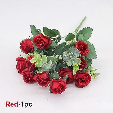 11 têtes d'eucalyptus « petites roses » pour décoration intérieure et de mariage, fleurs artificielles en plastiquerouge (1/5)