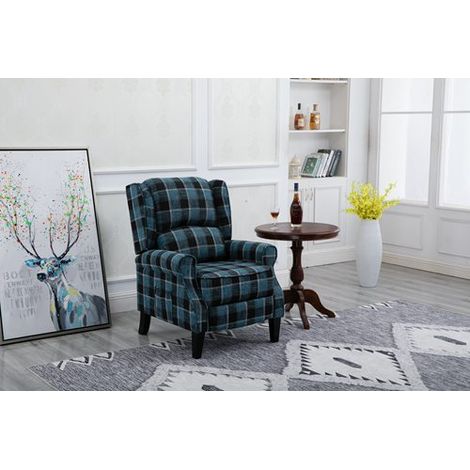 WestWood Vintage Armchair Sofa Recliner Lounge Fabric Tub Chair Seat Bedroom Home Occasional Furniture FA01 Blue Check