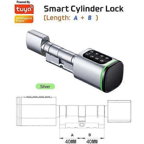 Cylindre de serrure intelligente étanche à code numérique avec application Tuya déverrouillage à distance Wi-Fi NFC et RFID pour la maison 4040-Argent (1/5)