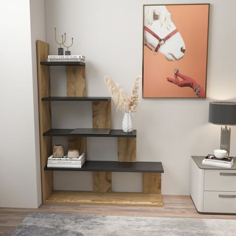 Echo Étagère bibliothèque échelle 120 cm et 5 étagères - Design reversible (oud et noir)