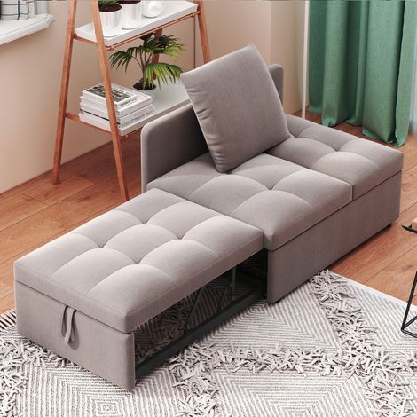 Divano letto 177x68x65 cm grigio in lino imbottito con schienale regolabile 3 in 1 (1/5)
